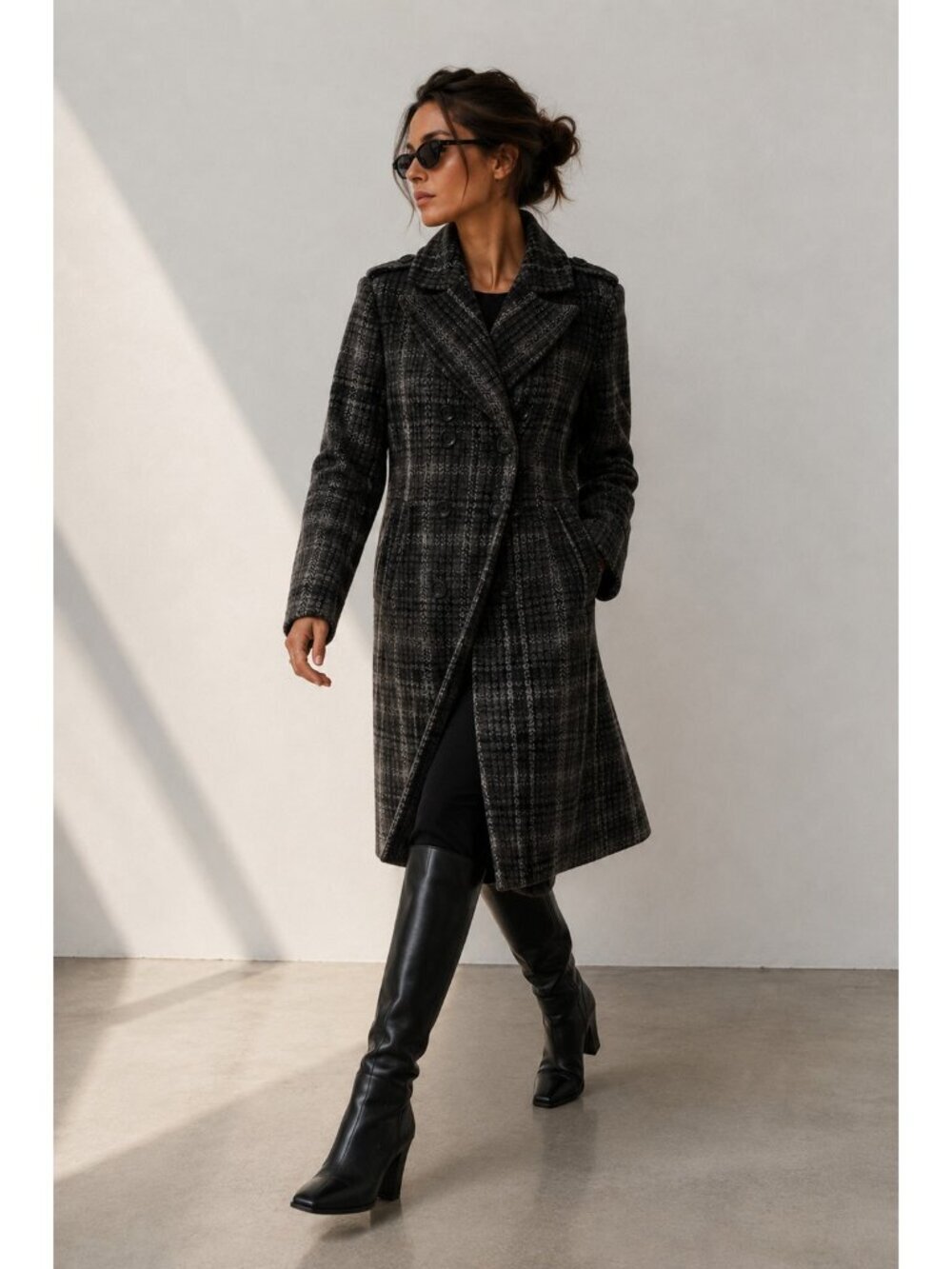 United Colors of Benetton Gray Plaid Wool Blend Peacoat Double Breasted Coat M